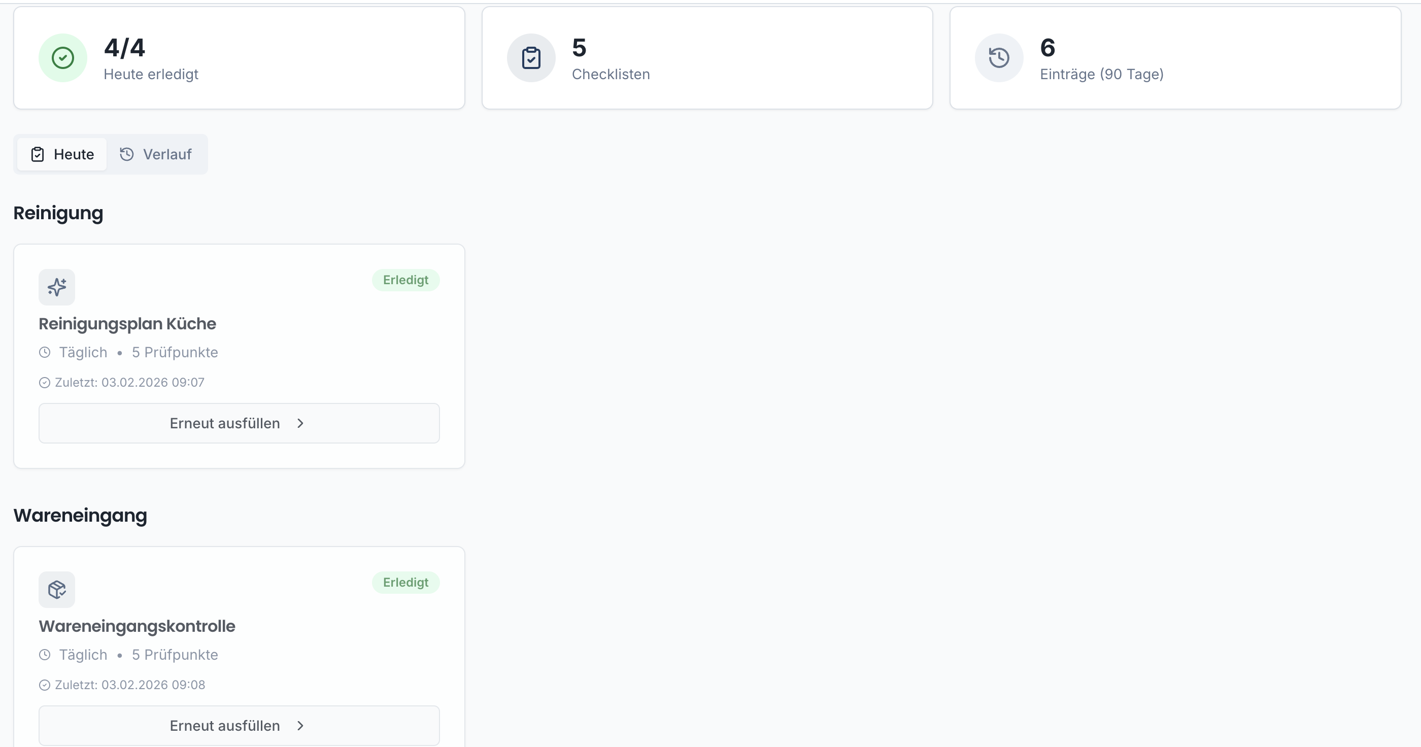 HACCP-Checklisten Screenshot